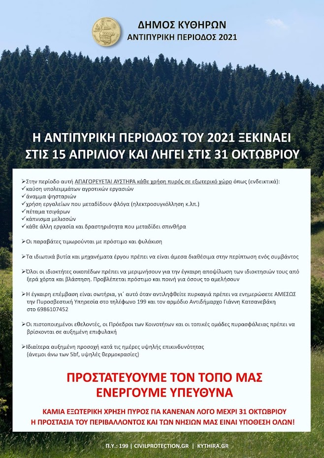 ΔΗΜΟΣ ΚΥΘΗΡΩΝ:ΑΝΤΙΠΥΡΙΚΗ ΠΕΡΙΟΔΟΣ 2021