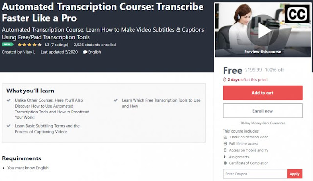 [100% Off] Automated Transcription Course: Transcribe Faster Like a Pro| Worth 199,99$