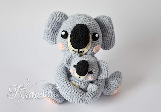 Krawka: Mommy koala with baby - 2 plush in one crochet pattern, Koala, kangaroo, Australia animal pattern by Krawka