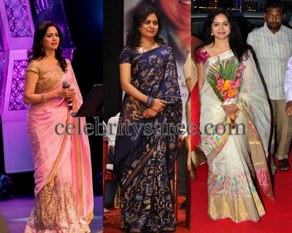 Singer Sunitha in Tissue Chiffon Saree