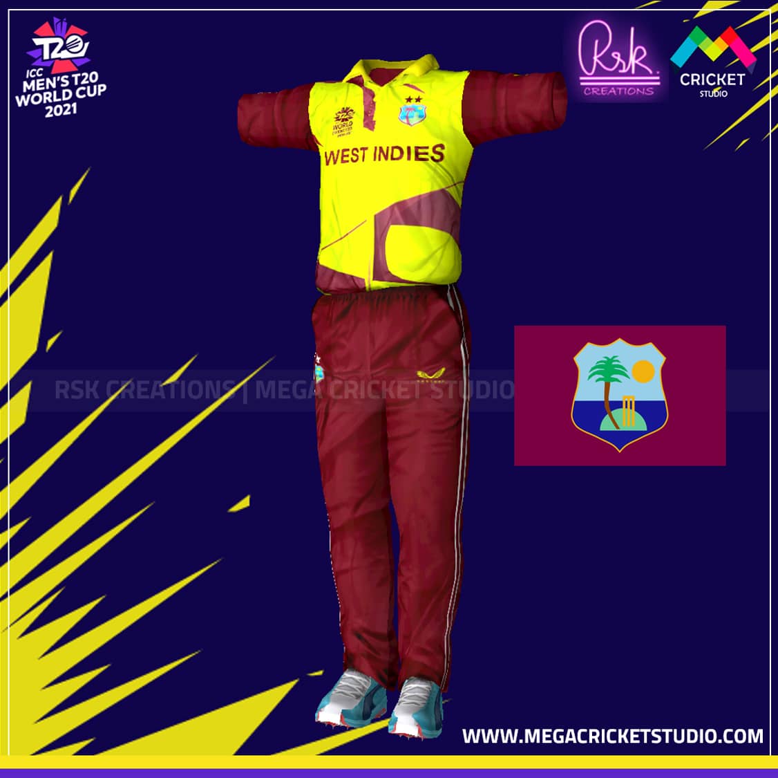 ICC T20 World Cup 2021 West Indies HD Kit for EA Sports Cricket 07