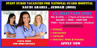 Staff Nurse Vacancies for National Guard Hospital Saudi Arabia (MOD)