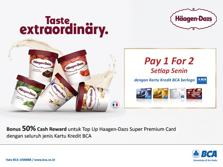 Bank BCA - Promo Senin Pay 1 For 2 Taste Extraordinary Haagen Dazs