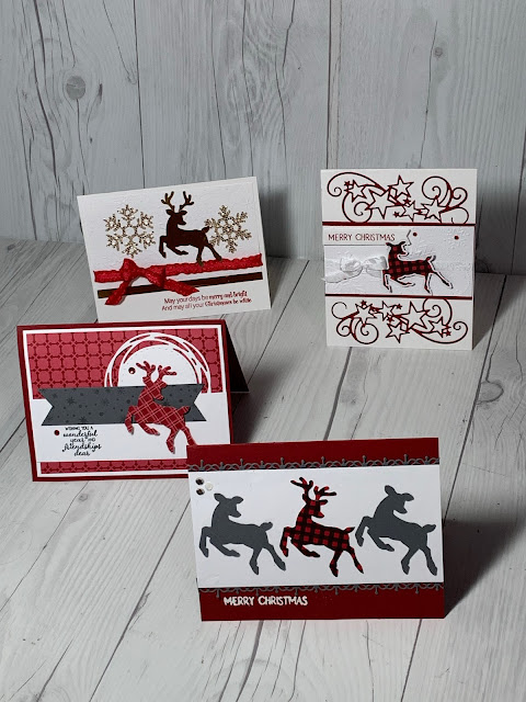 Four Christmas Card samples all using the Stampin' Up! Peaceful Deer Stamp Set and coordinating Deer Builder Punch