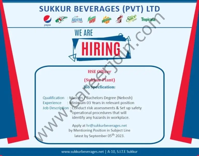 Jobs in Sukkur Beverages Pvt Ltd