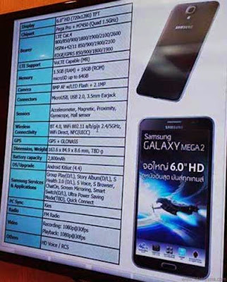 Samsung Galaxy Mega 2 Specifications Phablet Quad Core Processor