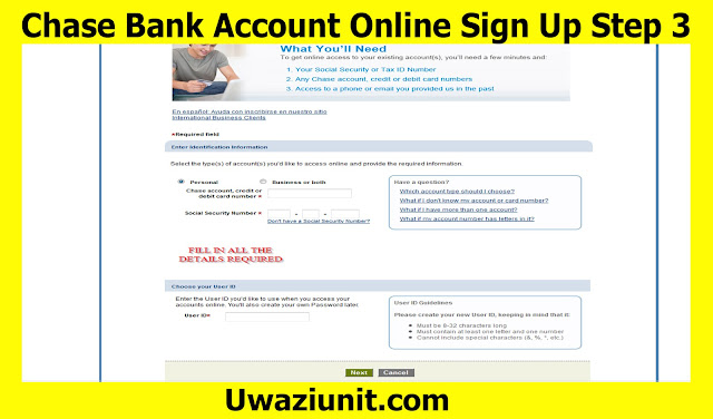 Chase Bank Account Online Sign Up Step 3