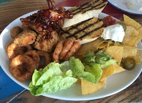 Sharing Starter with nachos, onion rings, garlic bread, chicken and dips