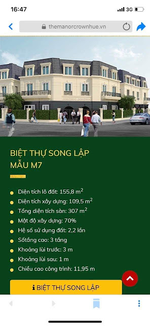 NHÀ ĐẤT HUẾ CHÍNH CHỦ : Cần bán Biệt thự 2 mặt tiền The Manor Crown, Huế - 088|880|1212