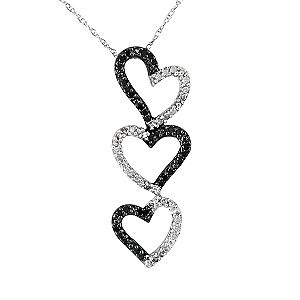 Black and White Diamond Triple Heart Drop Pendant