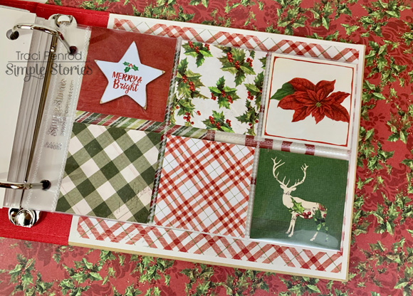 Simple Vintage Christmas Mini Album page with poincettias & a reindeer