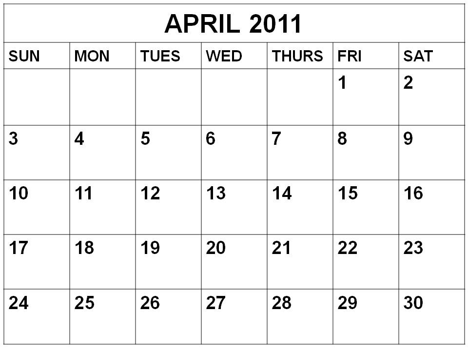 april 2010 blank calendar. April is a good month.