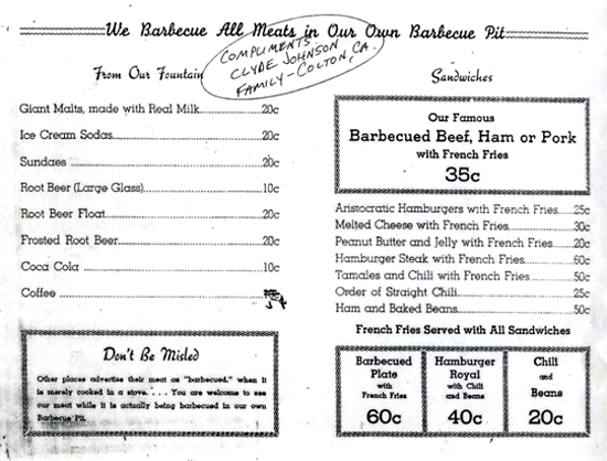 McDonald's menu 1943