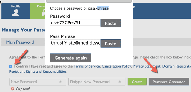 Bluehost password