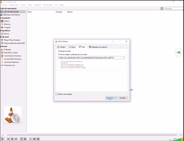 VLC reproduzir transmissao rede