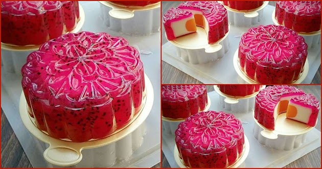 Resep Puding Mooncake Buah Naga Merah. Puding Yang Merah Merona Tanpa Pewarna, Paling Enak Dimakan Dingin-Dingin...