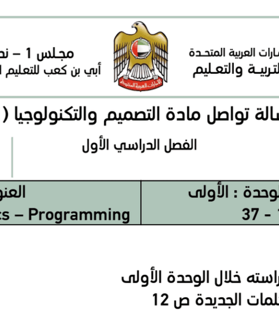 أوراق عمل الوحدة الأولى تصميم وتكنولوجيا صف سادس فصل ثالث 2024 