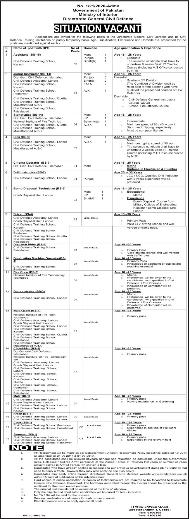 www.civildefence.gov.pk Jobs 2021 - Directorate General Civil Defence Jobs 2021 in Pakistan - Ministry of Interior Jobs 2021