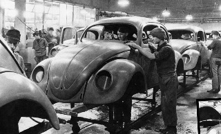 1945 VW Beetle Assembly Line B&W