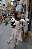Jo with a panda backpack