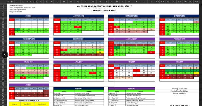 Kalender Pendidikan 2017/2018 Jawa Barat Format Excel 