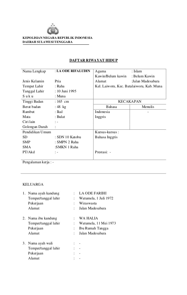 18 Format Daftar Riwayat Hidup - ben jobs