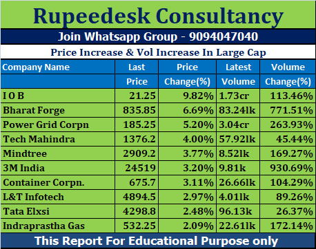 Price Increase & Vol Increase In Large Cap