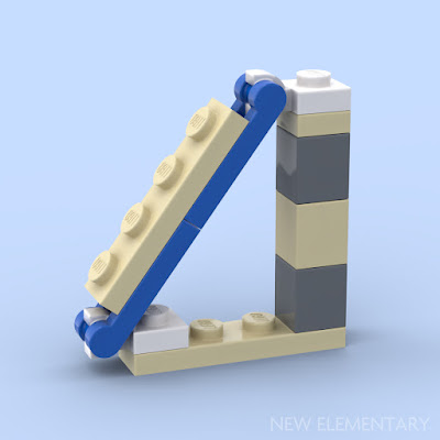 Right angled triangle built vertically from lego pieces. To achieve the diagonal, plates with clips and plates with bars are used