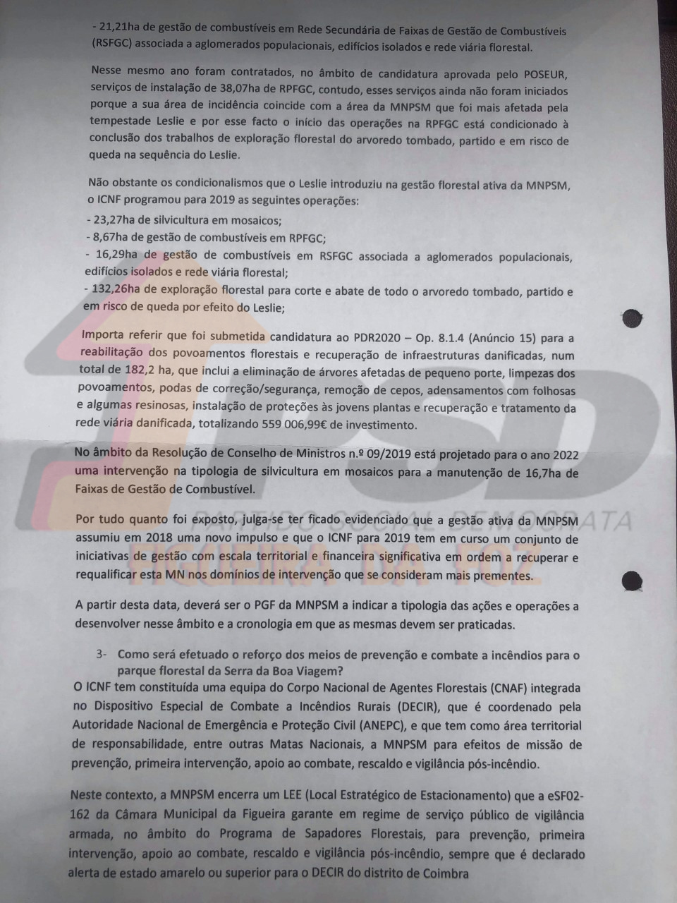 Resposta do Ministro da Agricultura sobre o estado de abandono da Serra da Boa Viagem