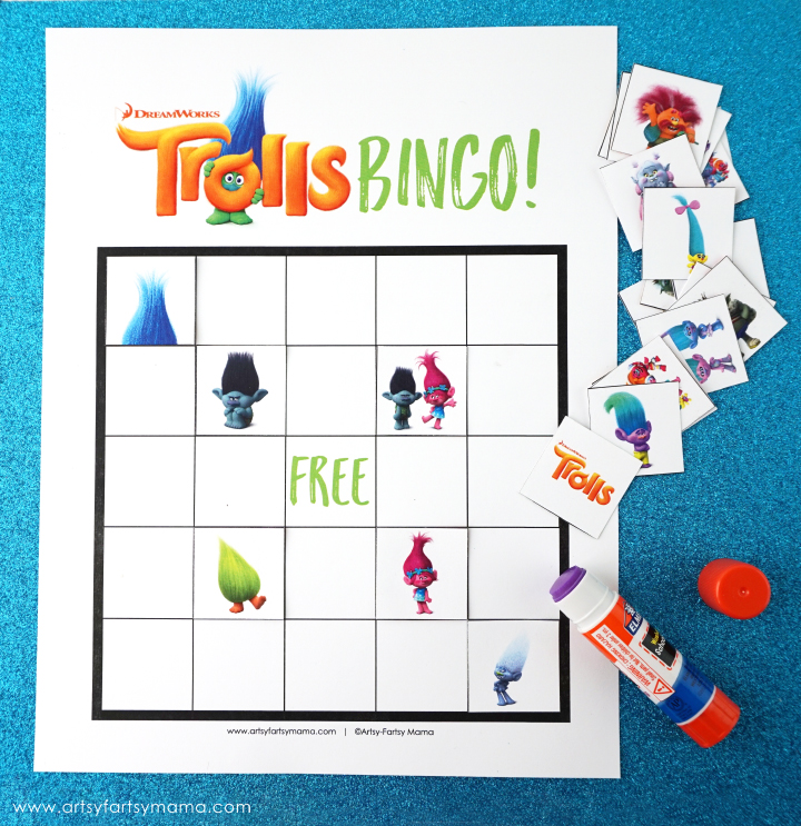 Free Printable Trolls Bingo at artsyfartsymama.com