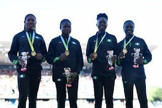 Nigeria's Women's 4×100m relay team - Tobi Amusan, Favour Ofili, Rosemary Chukwu, Nzubechi Grace Nwokocha win Gold at the 2022 Commonwealth Games in Birmingham, England