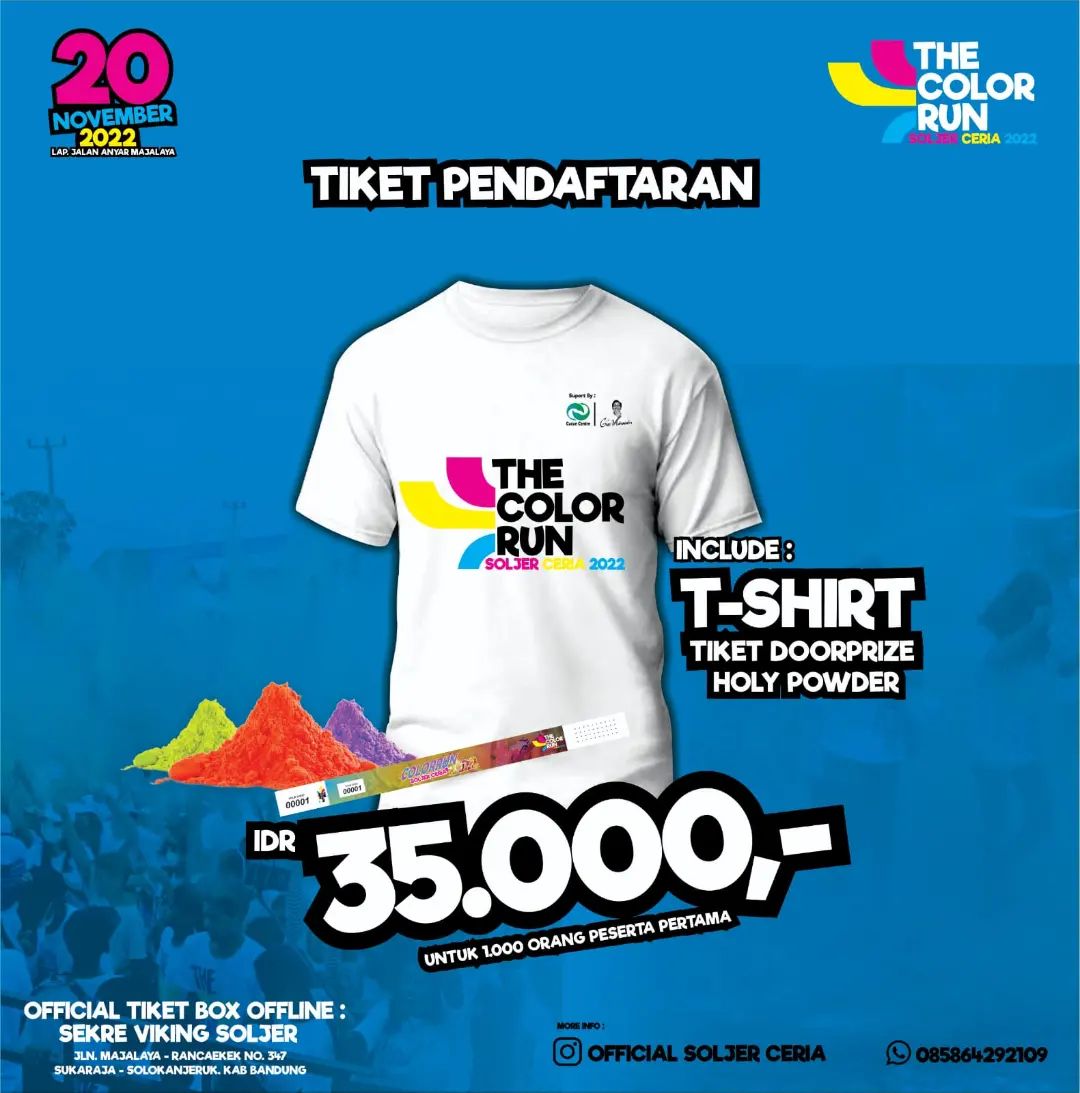 Tiket 🔍 Color Run Soljer Ceria • 2022 Tiket 👕 Color Run Soljer Ceria • 2022