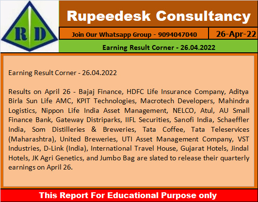 Earning Result Corner - 26.04.2022