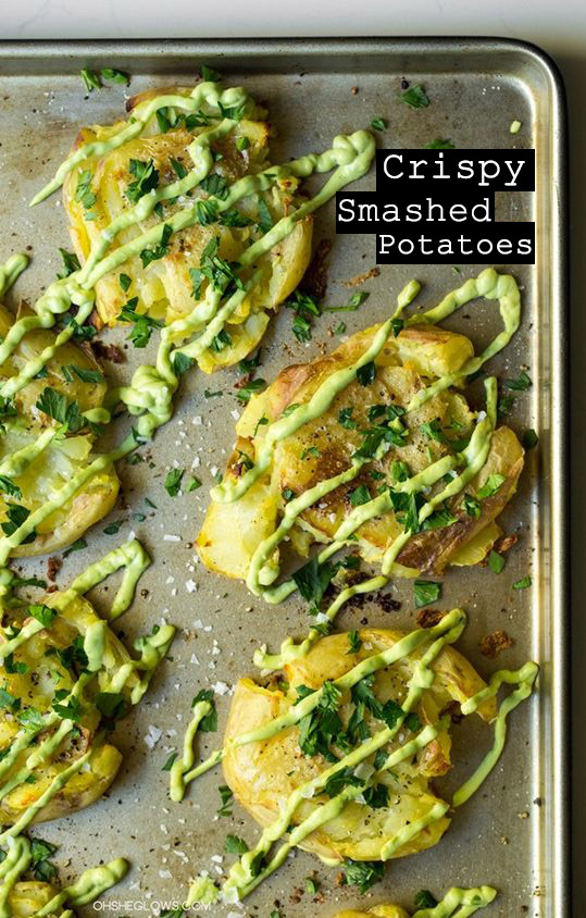 Yummy Crispy Smashed Potatoes with Avocado Garlic Aioli Recipe