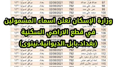 عاجل.. وزارة الإسكان تعلن اسماء المشمولين في قطع الاراضي السكنية (بغداد،بابل،الديوانية،نينوى)