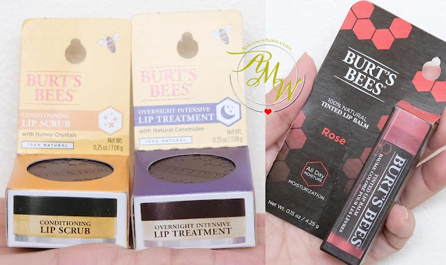 a photo of Burt's Bees Lip Care Regimen with Conditioning Lip Scrub, Overnight Intensive Lip Treatment and Tinted LIp Balm in Rose.