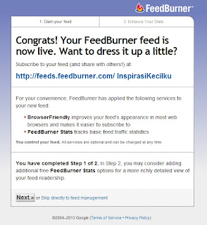 Feedburner selesai dibuat