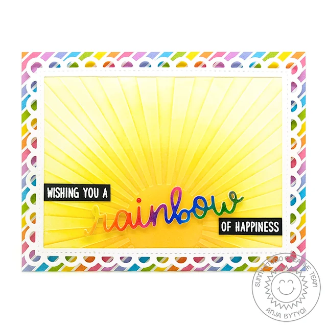 Sunny Studio Stamps: Over The Rainbow Rainbow Word Frilly Frames Cards by Anja Bytyqi