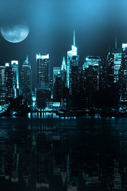 Blue Cityscape download free wallpaper for Apple iPhone 4