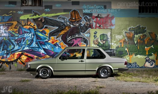 photo shoot for a mk1 vw jetta done at Yarrow's Cans