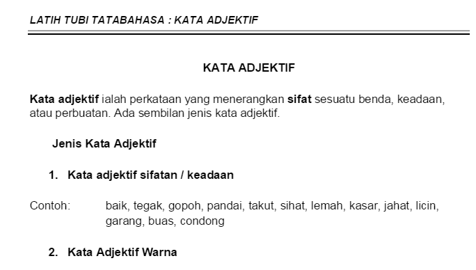 LATIHAN TATABAHASA: KATA ADJEKTIF ~ My School
