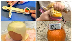 Pumpkin Science activities for kids, pumpkin catapults, pumpkin volcano, pumpkin battery, explore a pumpkin