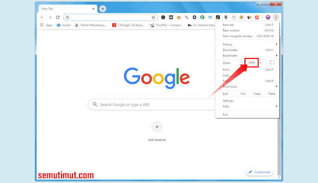 cara memperkecil tampilan layar google chrome