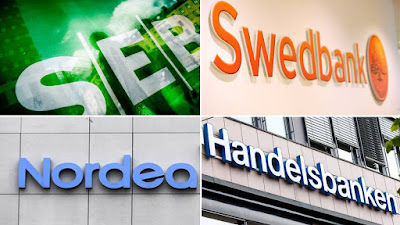 SEB, Swedbank, Nordea och Handelsbankens loggor