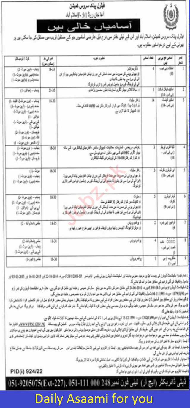 فیڈرل پبلک سروس کمیشن FPSC ملازمت کے مواقع