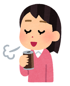 いろいろなコーヒーで一服している人のイラスト（女性・缶コーヒー）