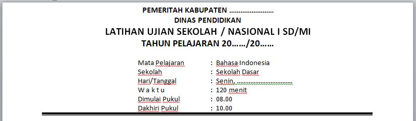 Soal Bahasa Indonesia Us / Un / Try Out 1 Kelas Vi / 6 Us/M Untuk Ujian