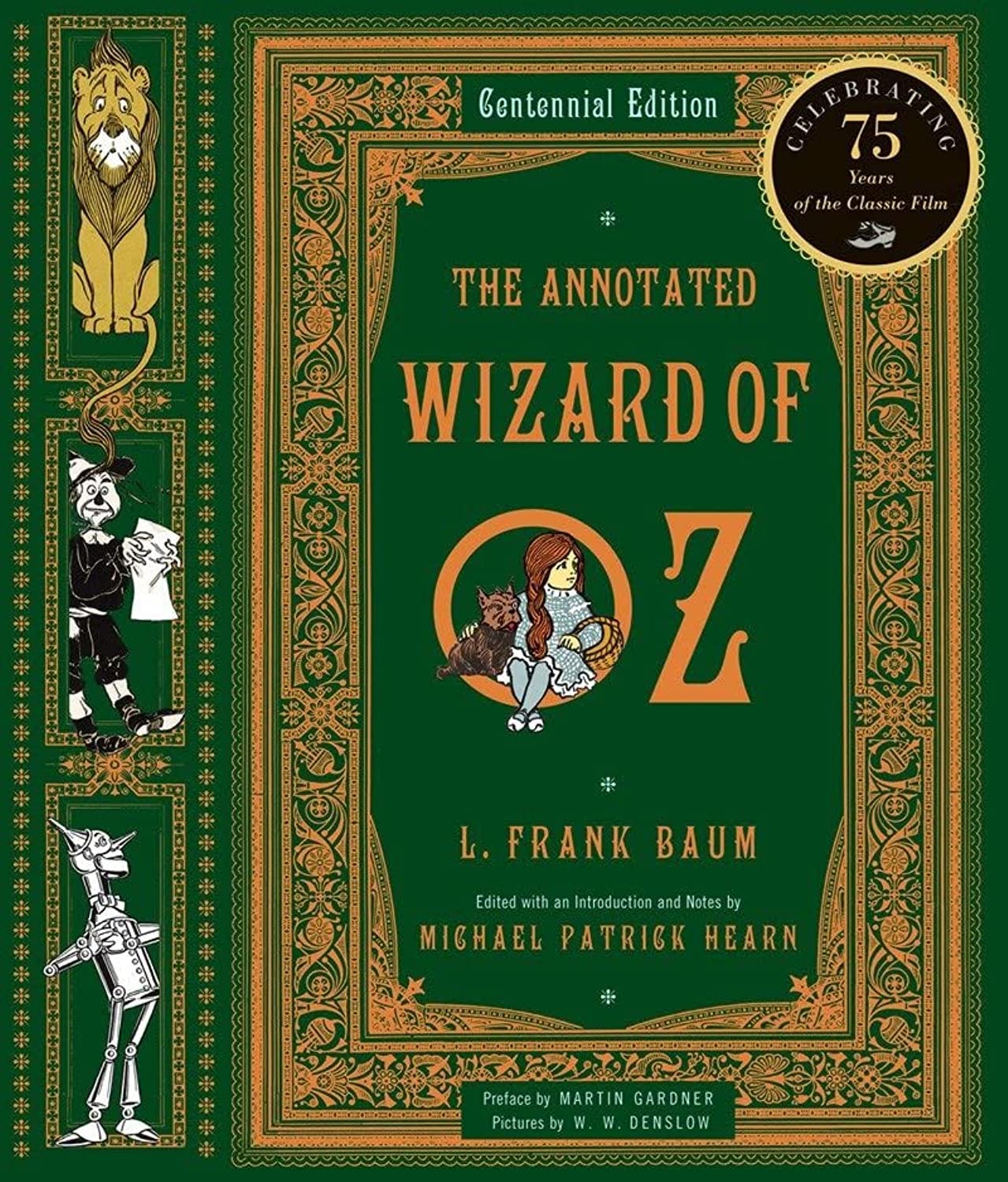 Cover of The Annotated Wizard of Oz with familiar Dorothy and friends in various ornamental sections
