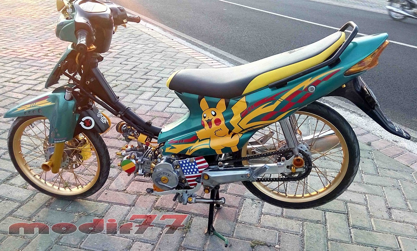 Modifikasi Suzuki Smash Pikachu Yellow Strip Notice MODIF 77