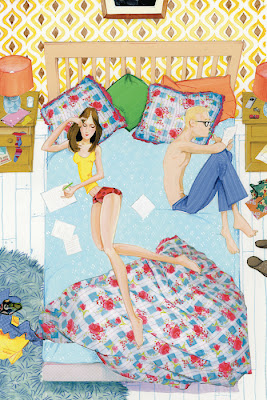 Illustration of a couple journaling in bed by Robert Wagt for VIV magazine